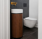 15″ Freestanding Pedestal Basin with Solid-Surface Sink and Walnut Finish Base