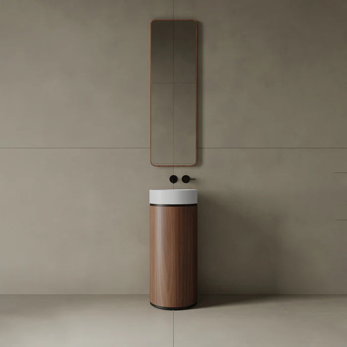 15″ Freestanding Pedestal Basin with Solid-Surface Sink and Walnut Finish Base