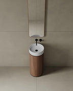 15″ Freestanding Pedestal Basin with Solid-Surface Sink and Walnut Finish Base