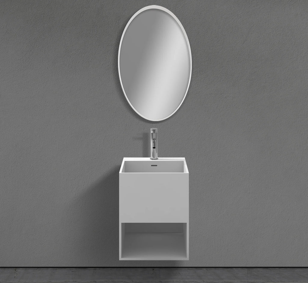 16″ Wall-Mounted Square Basin in Solid-Surface I-Stone – Matte White