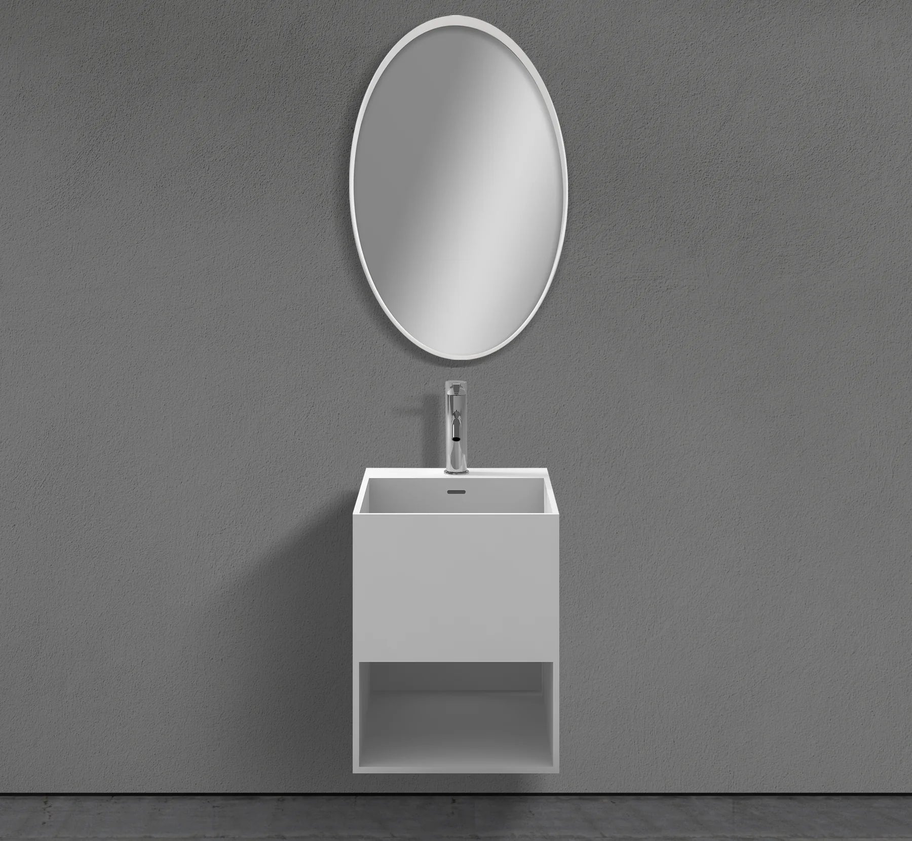 16″ Wall-Mounted Square Basin in Solid-Surface I-Stone – Matte White