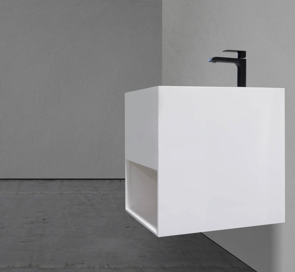 16″ Wall-Mounted Square Basin in Solid-Surface I-Stone – Matte White