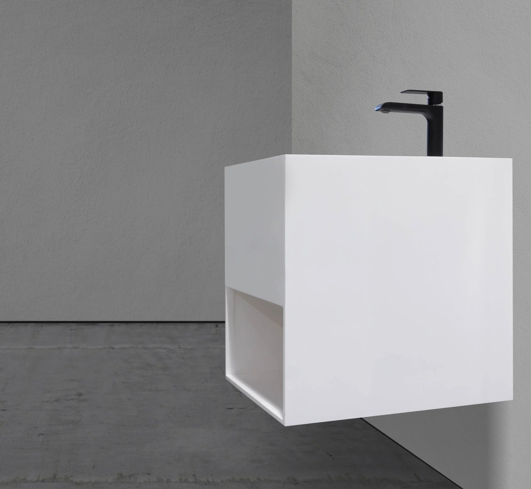 16″ Wall-Mounted Square Basin in Solid-Surface I-Stone – Matte White