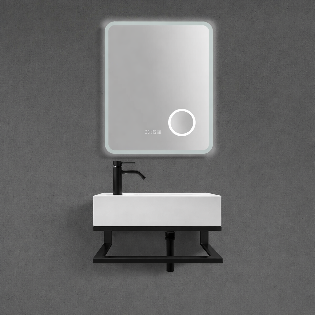 18″ Wall-Mounted Sink with Metal Frame and Integrated Countertop