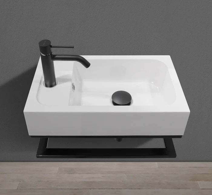 18″ Wall-Mounted Sink with Metal Frame and Integrated Countertop