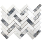 12" × 12" Arctic Mist Herringbone Marble Mosaic Tile