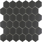 12" × 12" Midnight Hexagon Porcelain Mosaic Tile – Satin Finish