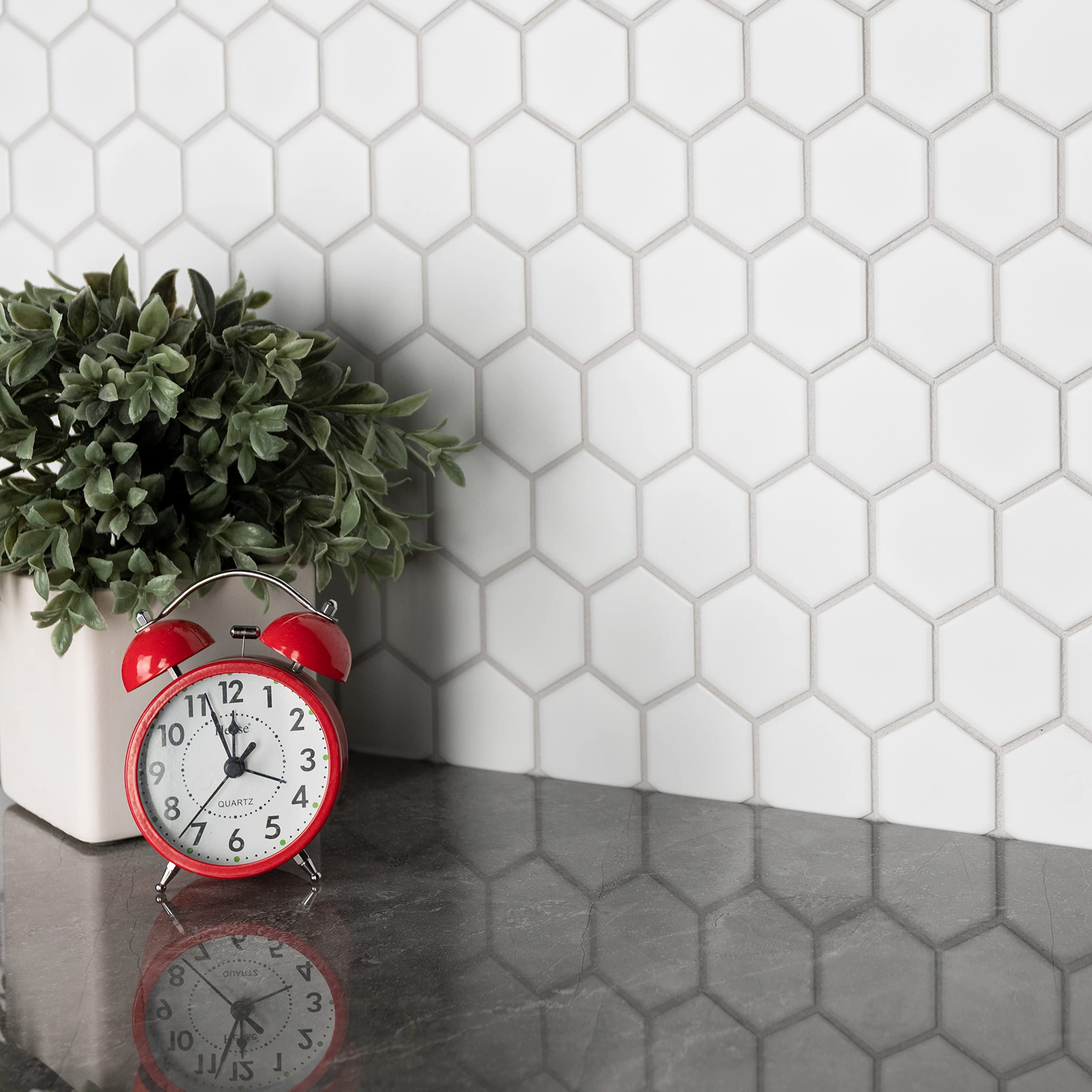 12" × 12" Snowfall Hexagon Porcelain Mosaic Tile – Satin Finish