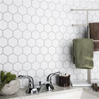 12" × 12" Snowfall Hexagon Porcelain Mosaic Tile – Satin Finish