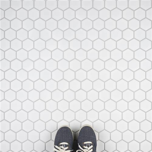 12" × 12" Snowfall Hexagon Porcelain Mosaic Tile – Satin Finish