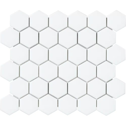 12" × 12" Snowfall Hexagon Porcelain Mosaic Tile – Satin Finish