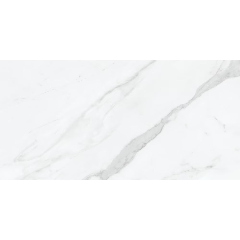 12" × 24" Polished Carrara Marble-Style Porcelain Tile