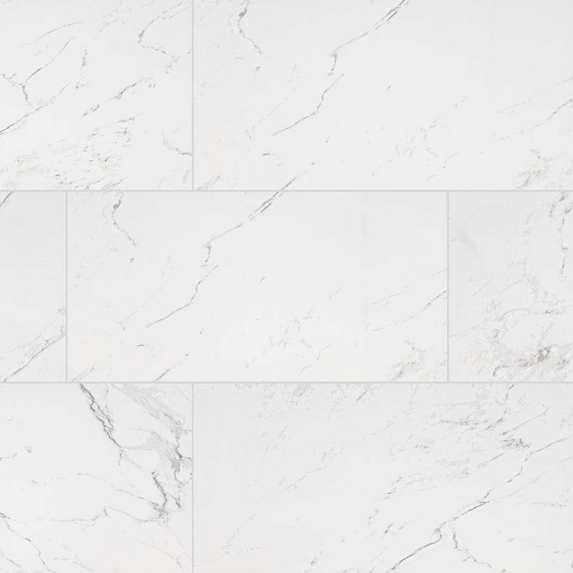 12" × 24" Polished Carrara Marble-Style Porcelain Tile