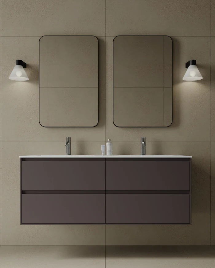 55″ Wall-Mounted Matte MDF Vanity with Integrated I-Stone Top