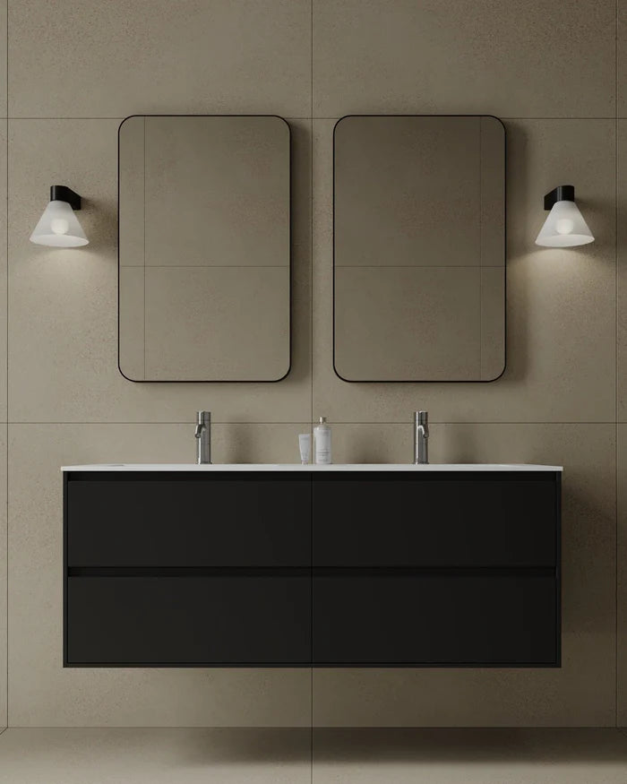 55″ Wall-Mounted Matte MDF Vanity with Integrated I-Stone Top