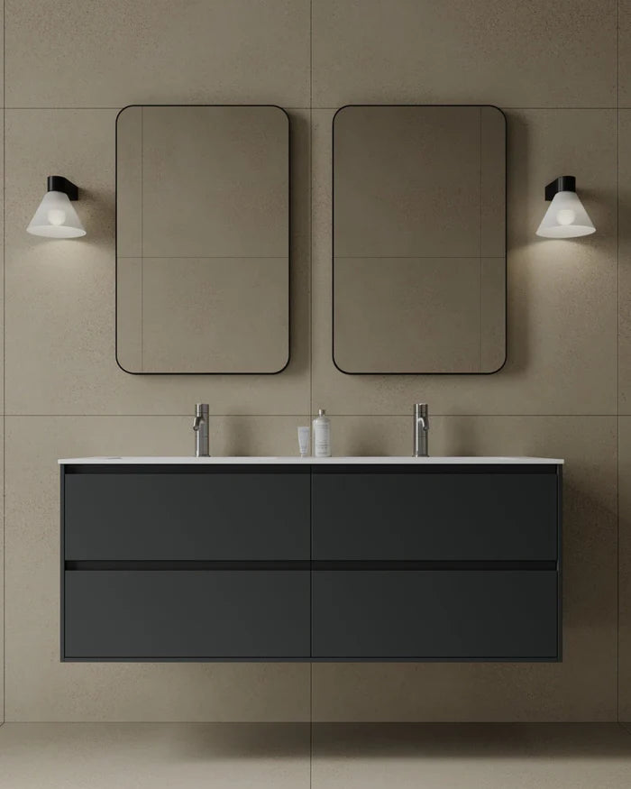 55″ Wall-Mounted Matte MDF Vanity with Integrated I-Stone Top