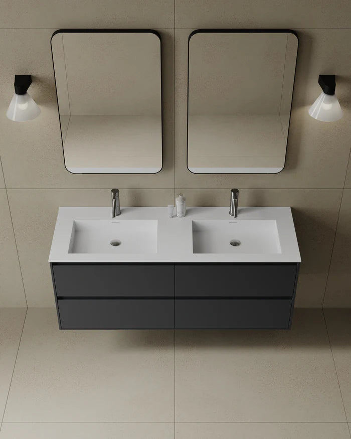 55″ Wall-Mounted Matte MDF Vanity with Integrated I-Stone Top