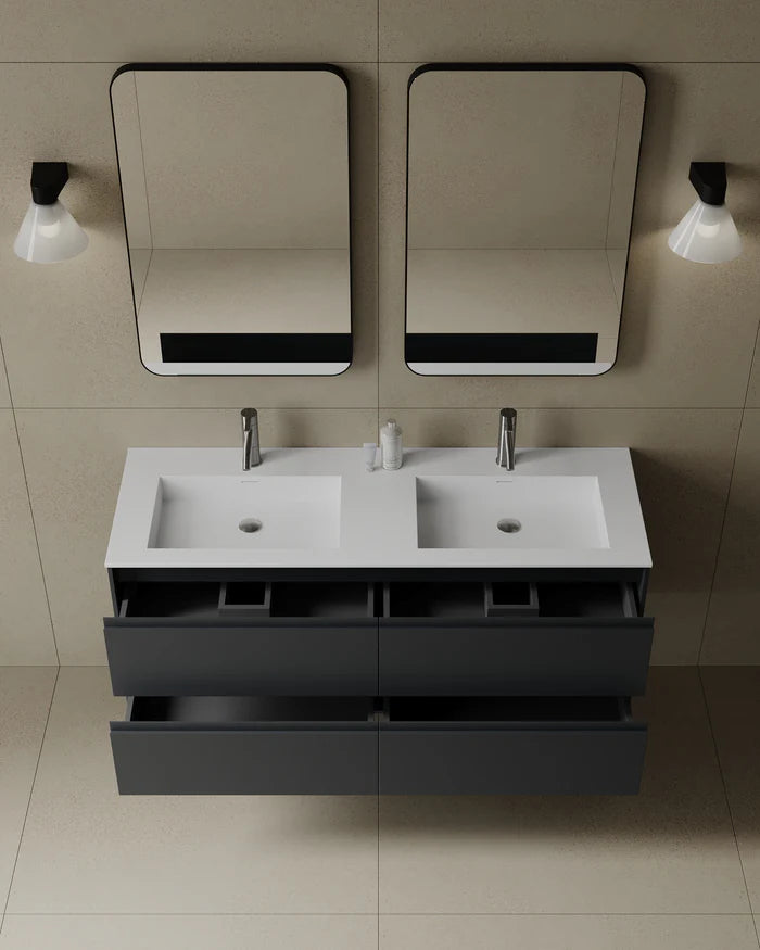 55″ Wall-Mounted Matte MDF Vanity with Integrated I-Stone Top
