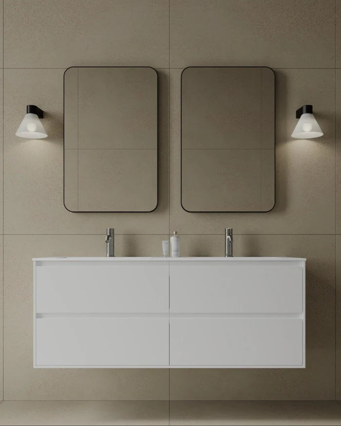 55″ Wall-Mounted Matte MDF Vanity with Integrated I-Stone Top