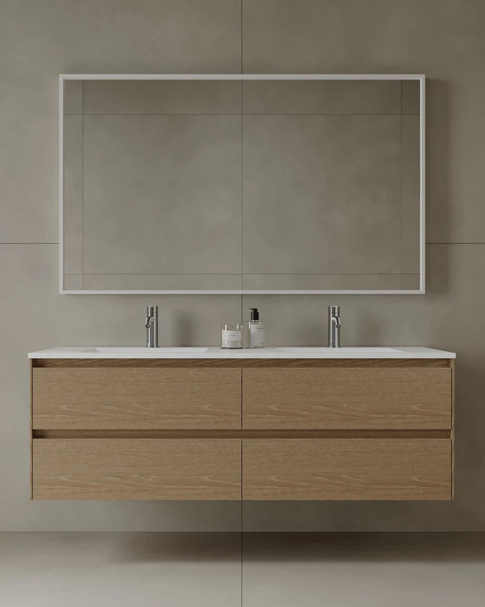 59″ Wall-Mounted Modern Bathroom Vanity with Integrated Acrylic Countertop