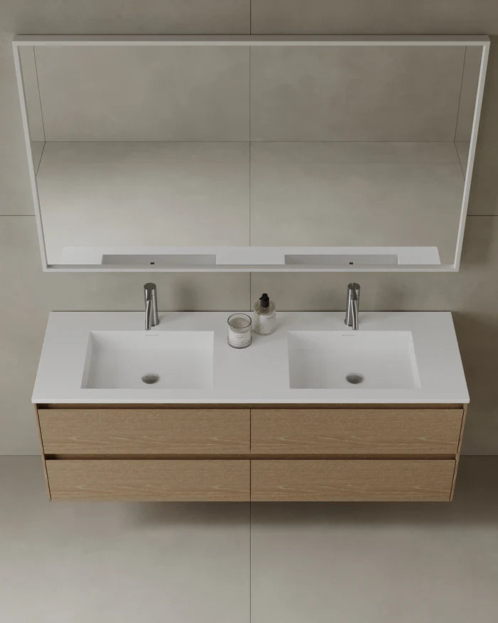 59″ Wall-Mounted Modern Bathroom Vanity with Integrated Acrylic Countertop