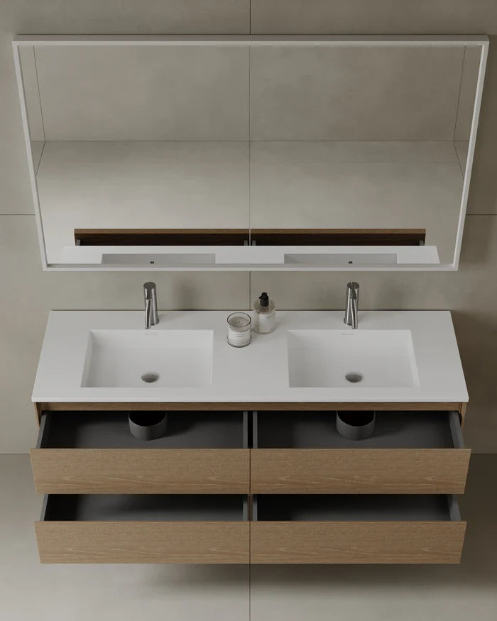 59″ Wall-Mounted Modern Bathroom Vanity with Integrated Acrylic Countertop