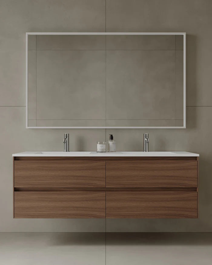 59″ Wall-Mounted Modern Bathroom Vanity with Integrated Acrylic Countertop