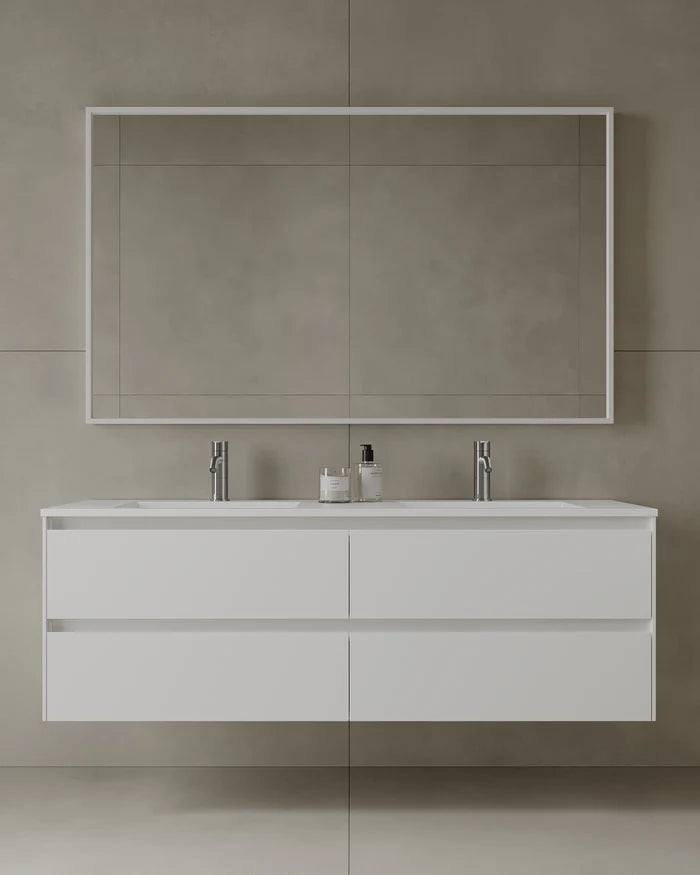 59″ Wall-Mounted Modern Bathroom Vanity with Integrated Acrylic Countertop