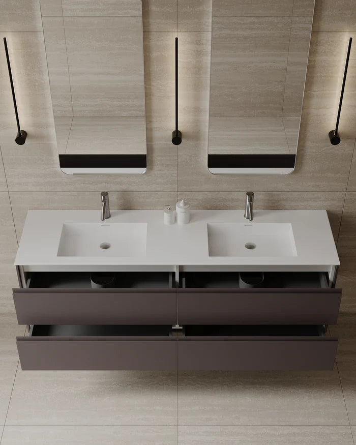 71″ Wall-Mounted Matte MDF Vanity with Integrated I-Stone Top