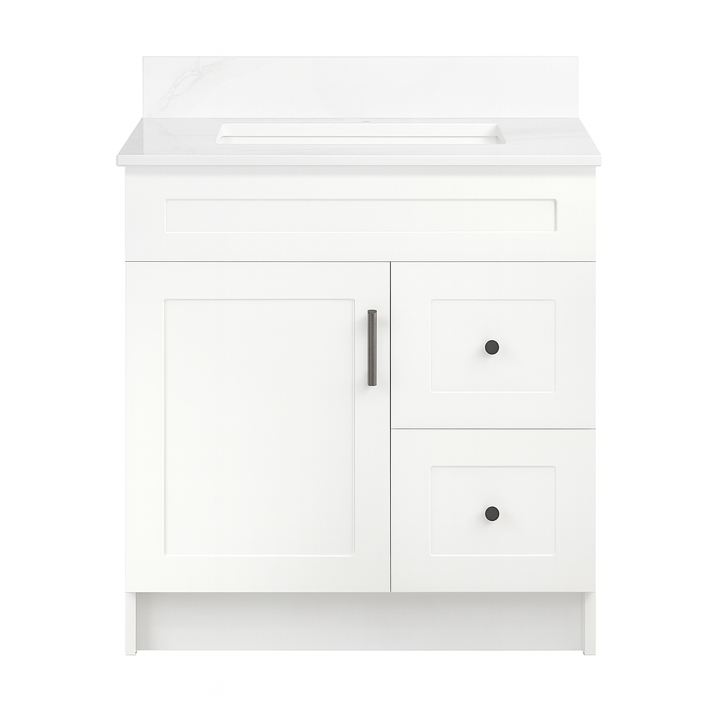 30-Inch Freestanding Shaker-Style Bathroom Vanity – Left Door with Right-Side Drawers
